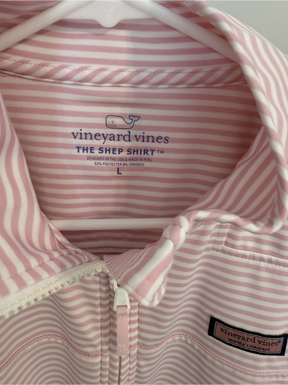Vineyard Vines Shep Shirt Women’s L Pink White Stripe 1/4 Zip Pullover - Picture 3 of 4